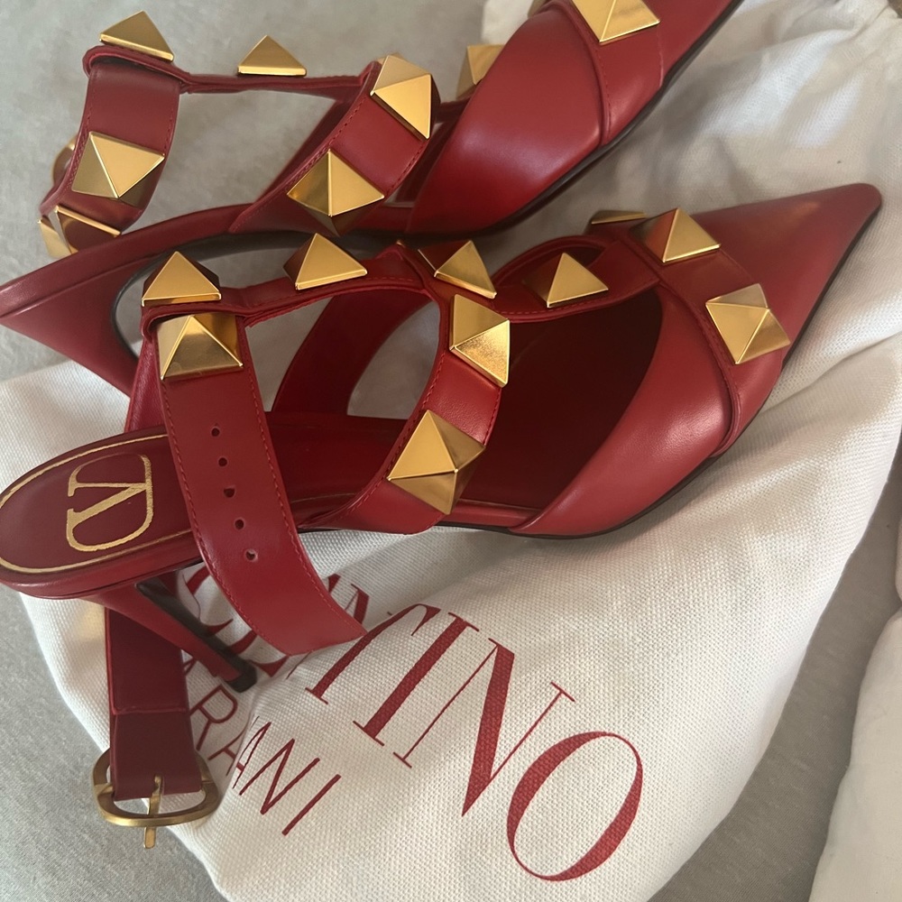Valentino Red Studded Heels - Picture 4 of 16